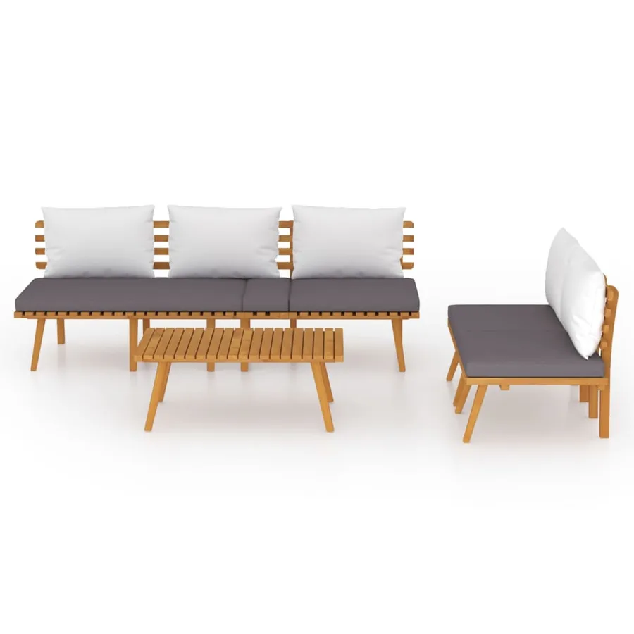 Salon de jardin 4 pcs avec coussins Bois d'acacia solide - 3