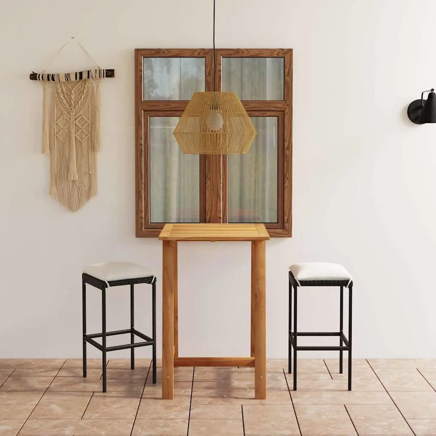 Ensemble de bar de jardin avec coussins 3 pcs Noir