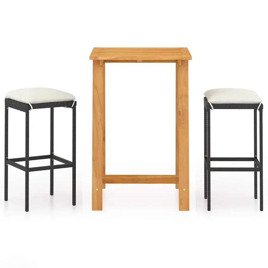 Ensemble de bar de jardin avec coussins 3 pcs Noir - 2