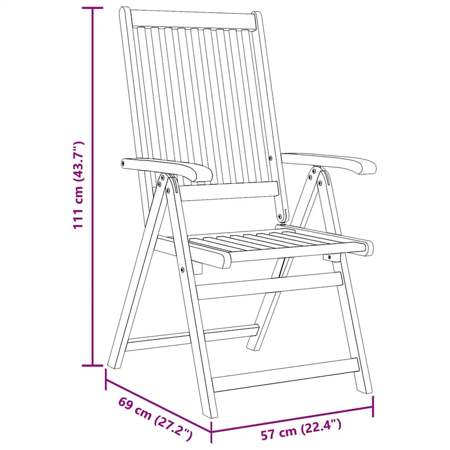 Chaises pliables de jardin lot de 3 Bois d'acacia solide - 10