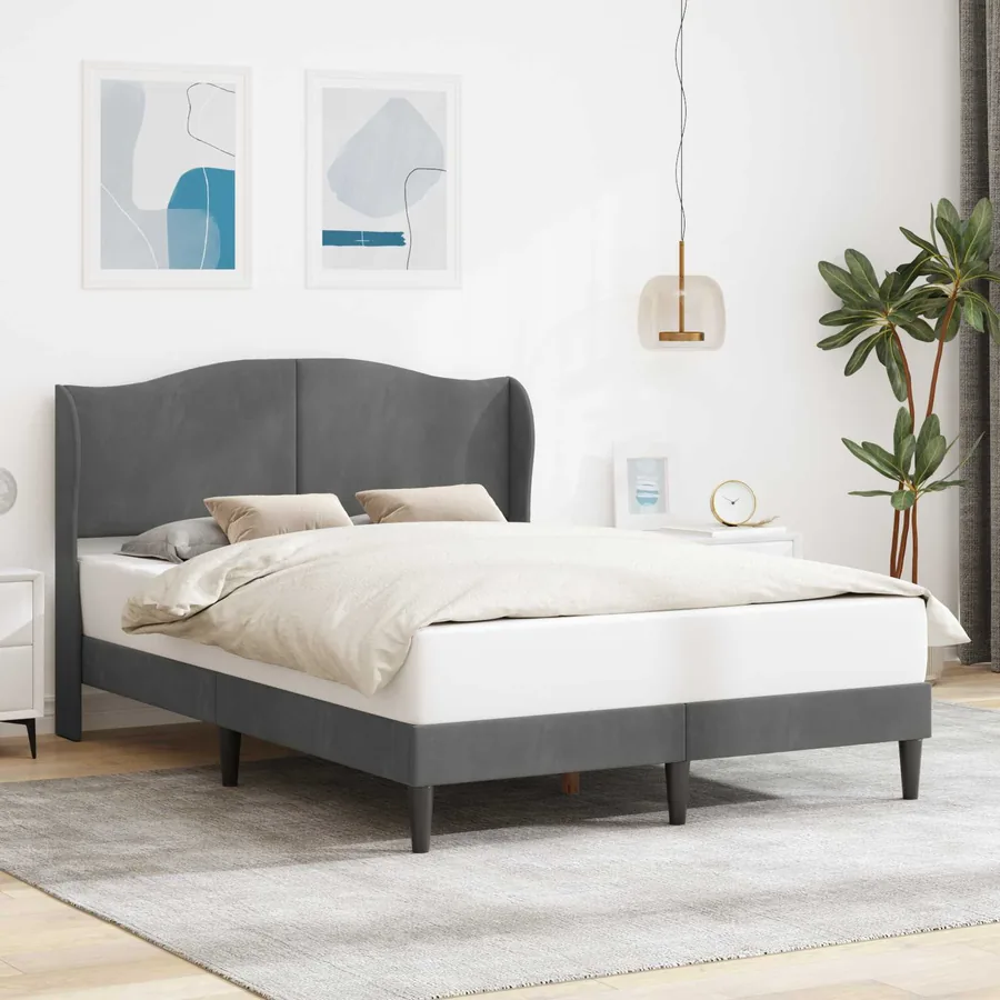 Cadre de lit avec tête de lit Gris foncé 140 x 190 cm Velours