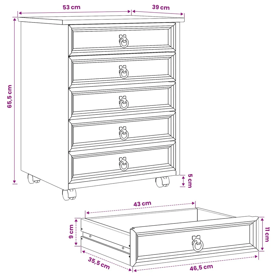 Cabinet Roulant avec Tiroirs CORONA Blanc - 9