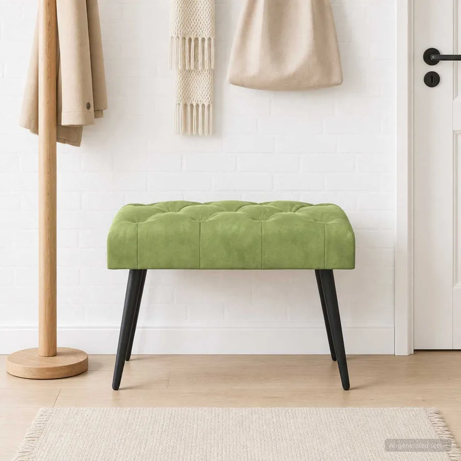 Banc avec capitonnage bouton Vert clair 60 x 40 x 45 cm Velours - 4
