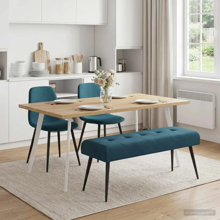 Banc avec capitonnage bouton Bleu 110 x 40 x 46 cm Velours