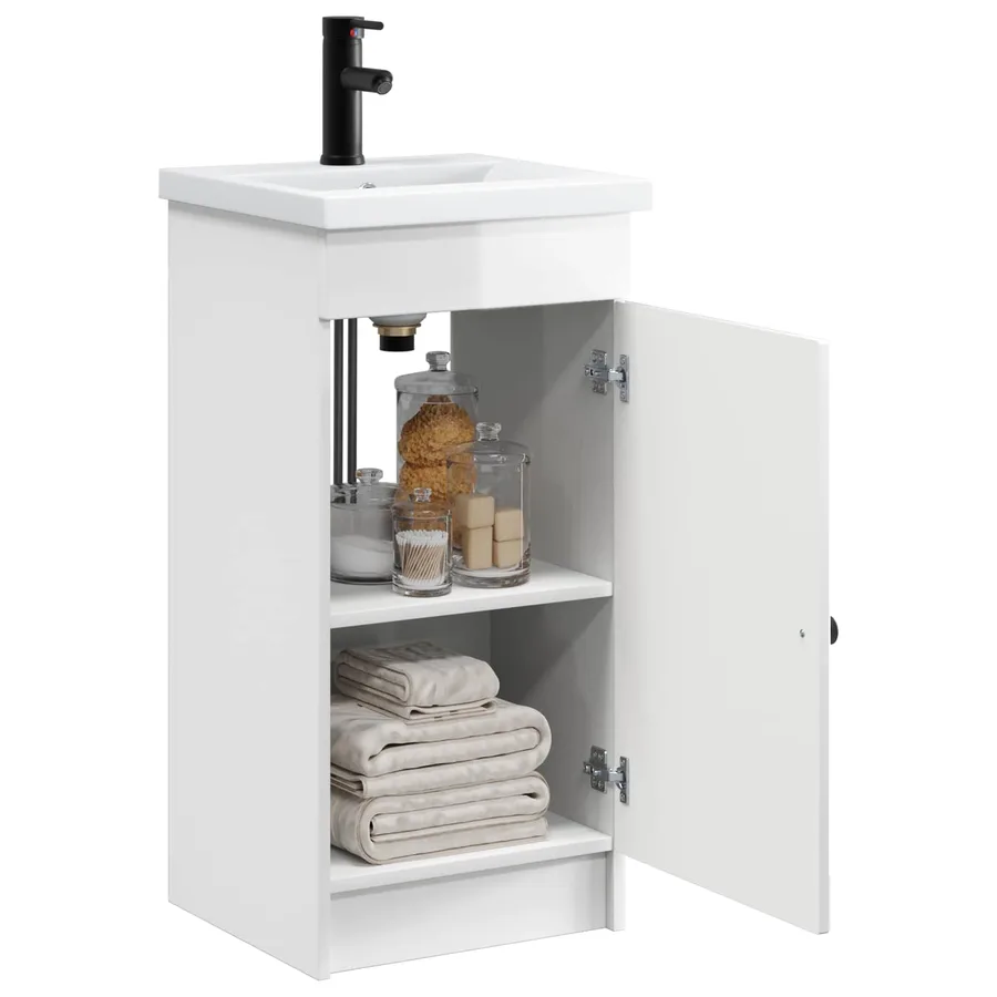 Meuble de salle de bain avec évier Blanc brillant - 3
