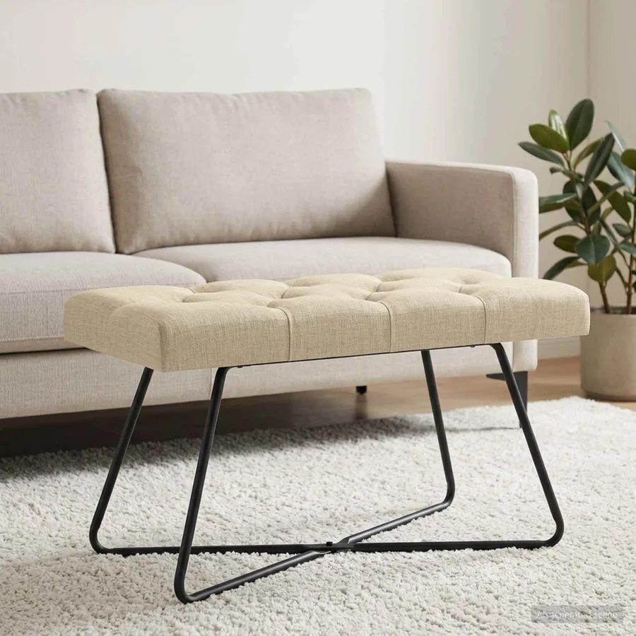 Banc avec capitonnage bouton Crème 80 x 40 x 46 cm Tissu - 3