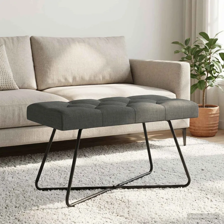 Banc avec capitonnage bouton Gris foncé 80 x 40 x 46 cm Tissu - 3