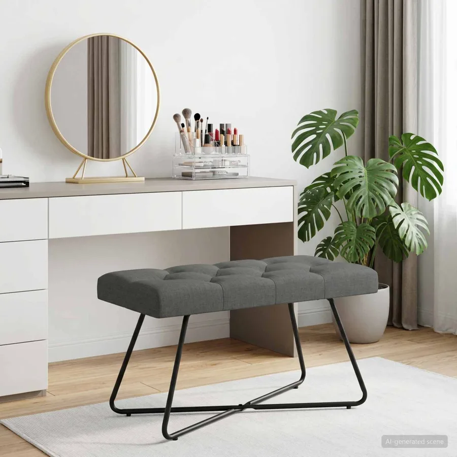 Banc avec capitonnage bouton Gris foncé 80 x 40 x 46 cm Tissu - 4