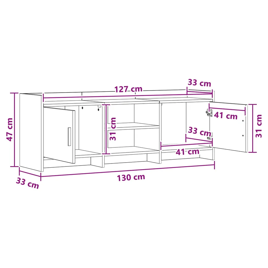 Meuble TV 130 x 33 x 47 cm Chêne Sonoma Bois d'ingénierie - 9
