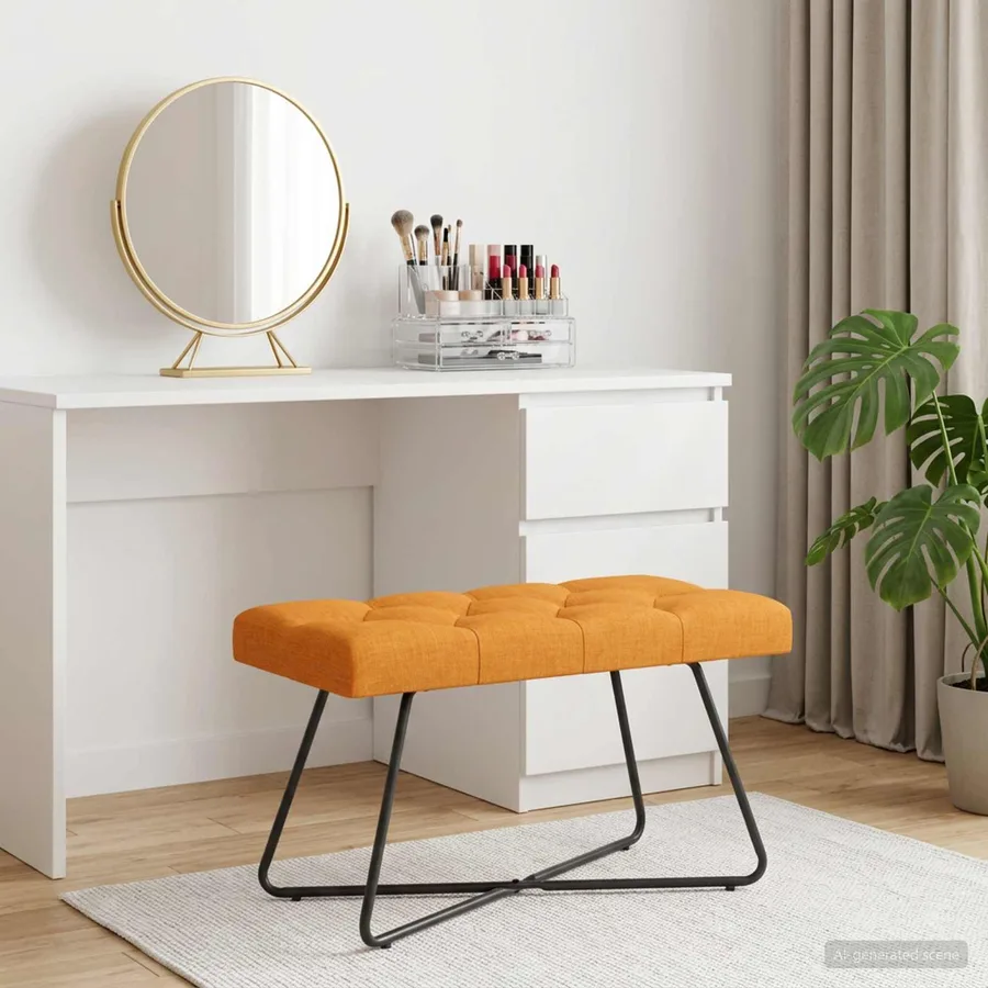 Banc avec capitonnage bouton Jaune foncé 80 x 40 x 46 cm Tissu - 3