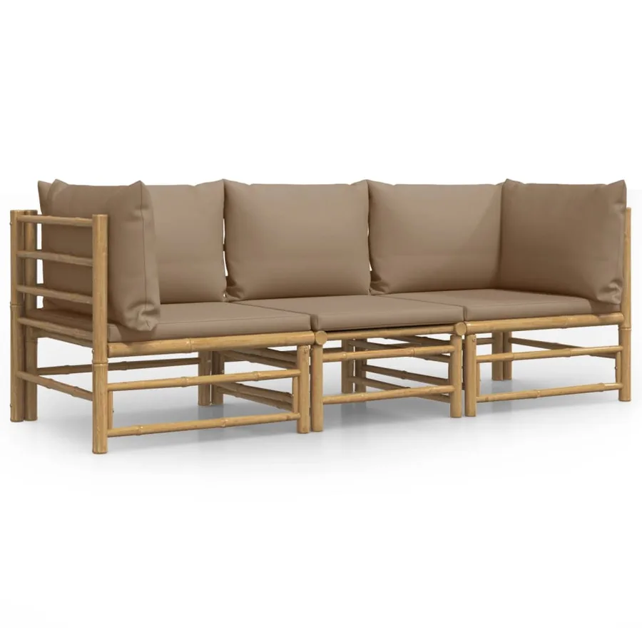 Salon de jardin 3 pcs avec coussins taupe bambou - 2