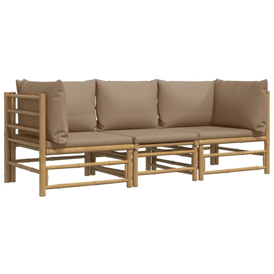 Salon de jardin 3 pcs avec coussins taupe bambou - 3