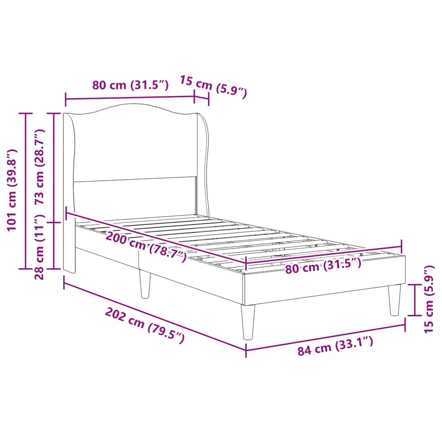 Cadre de lit avec tête de lit Noir 80 x 200 cm Simili cuir - 10