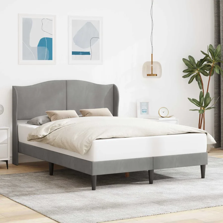 Cadre de lit avec tête de lit Gris clair 120 x 200 cm Velours