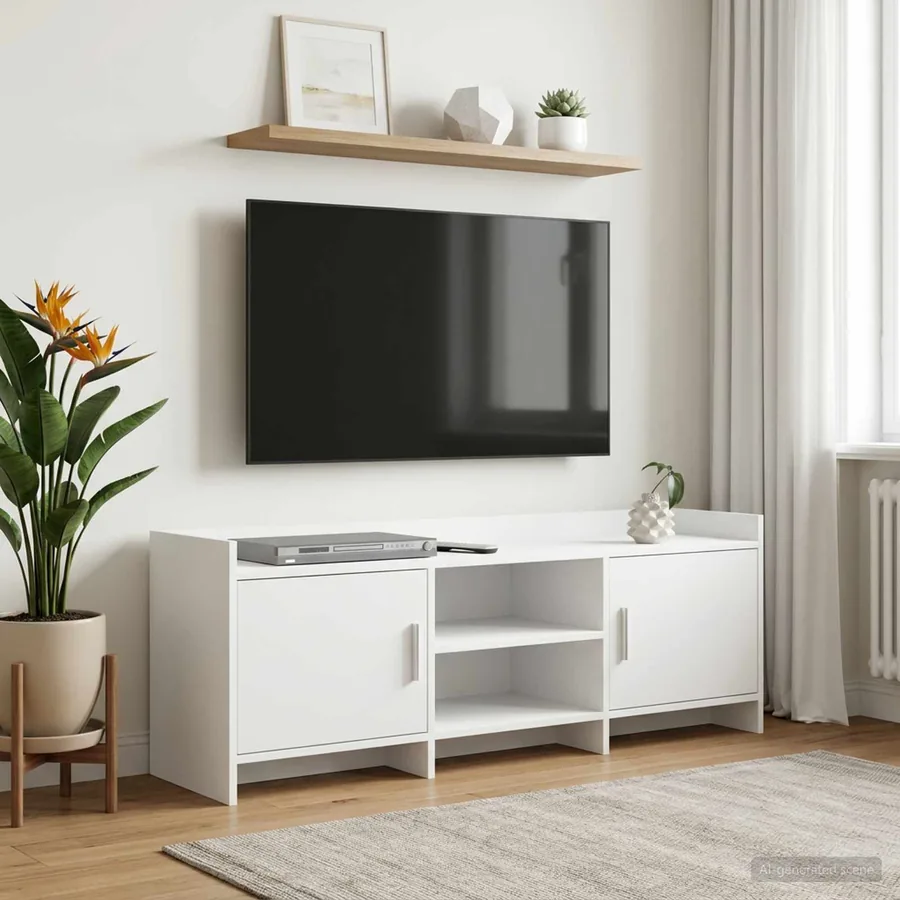 Meuble TV 130 x 33 x 47 cm Blanc Bois d'ingénierie