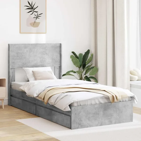 Cadre de lit avec rangement et tête de lit Gris béton