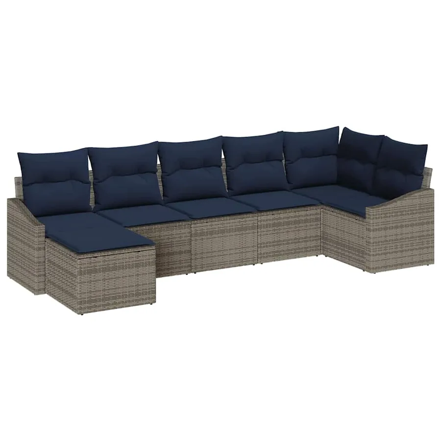 Ensemble de canapé de jardin 7 pcs Gris et marine polyrotin - 2