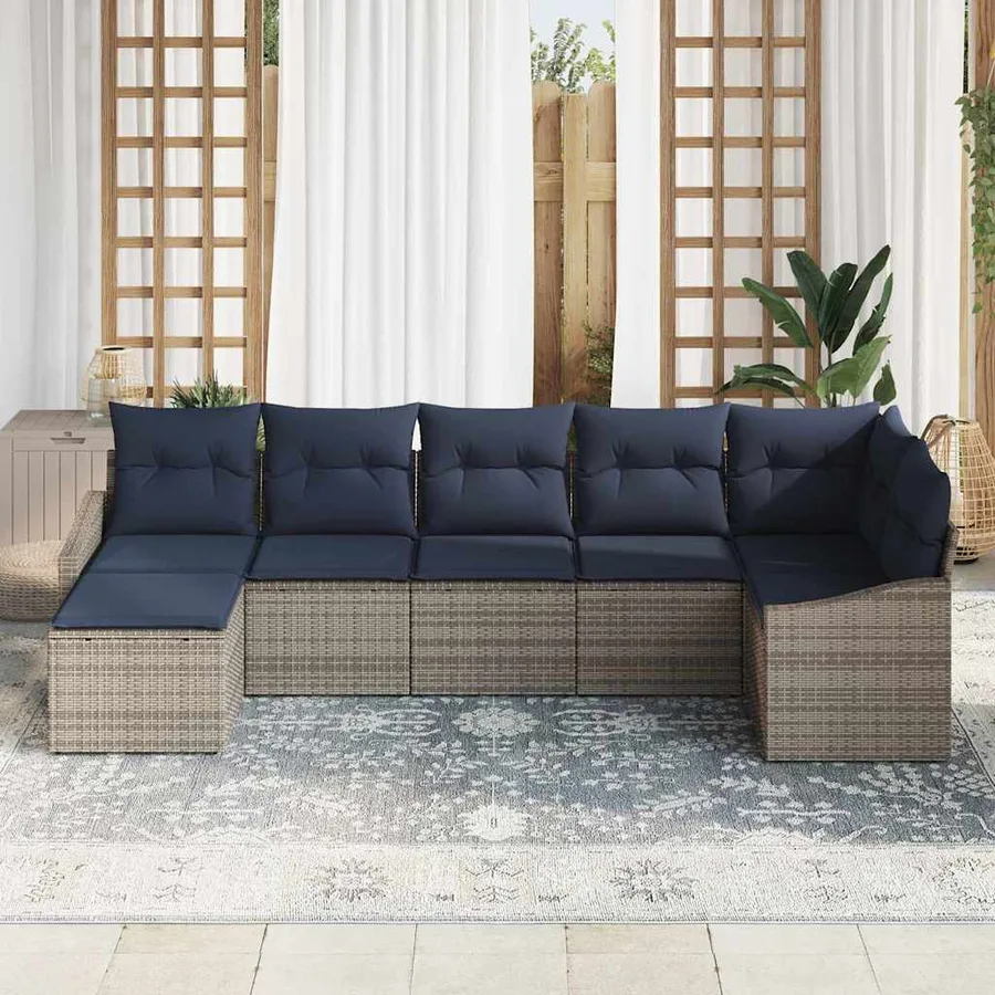 Ensemble de canapé de jardin 7 pcs Gris et marine polyrotin - 3