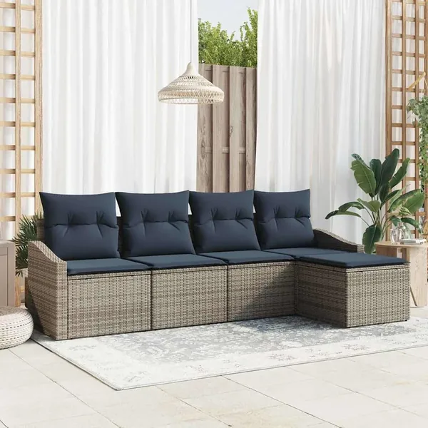 Ensemble de Canapés avec coussin 5 pcs Gris et marine polyrotin
