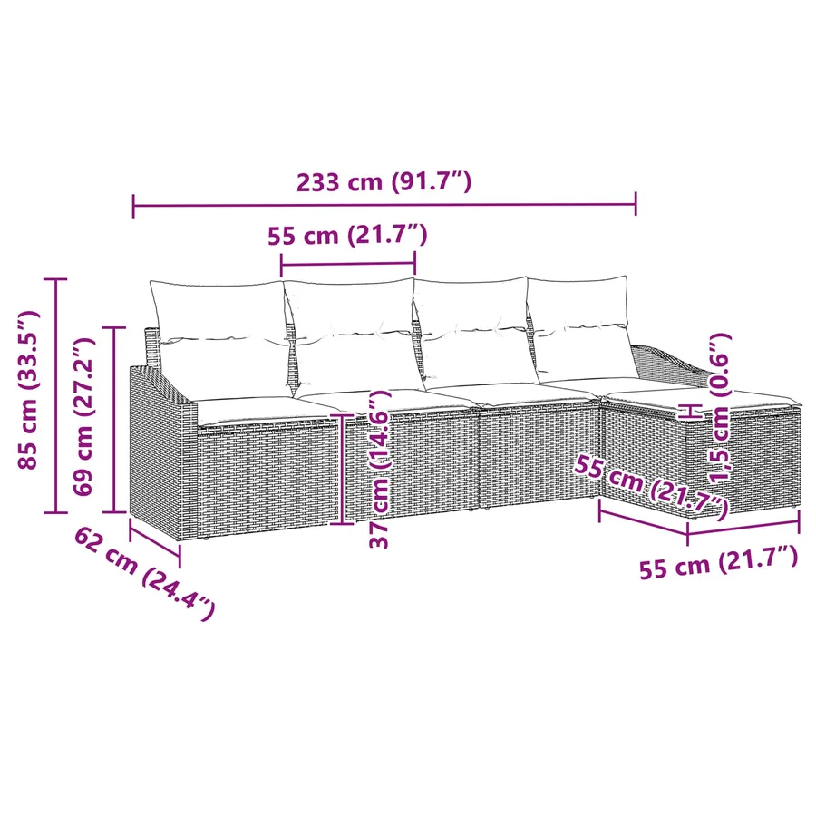 Ensemble de Canapés avec coussin 5 pcs Gris et marine polyrotin - 12