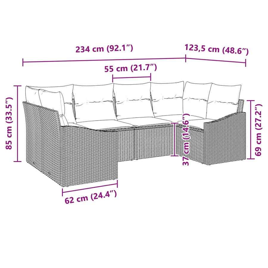 Ensemble de canapé de jardin 6 pcs Gris et bleu marine - 12