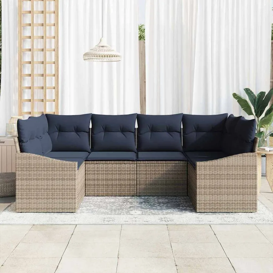 Ensemble de canapé de jardin 6 pcs Gris et bleu marine - 3