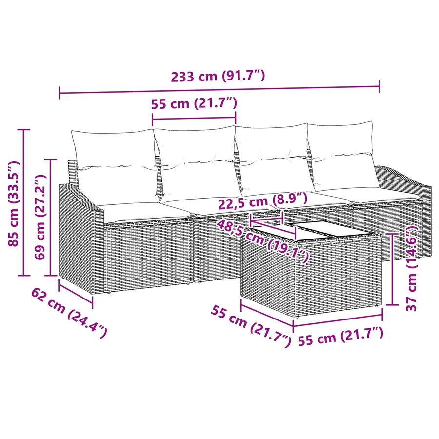 Ensemble de Canapés avec coussin 5 pcs Gris et marine polyrotin - 11