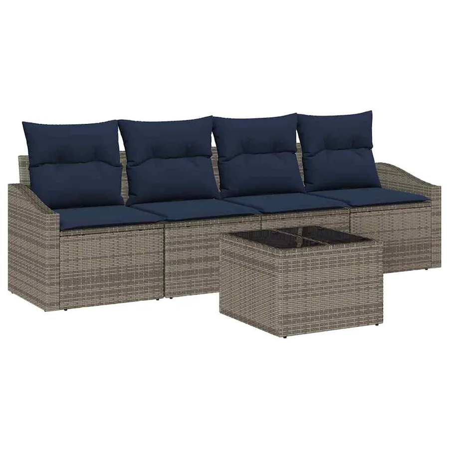 Ensemble de Canapés avec coussin 5 pcs Gris et marine polyrotin - 2