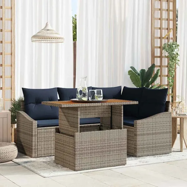 Ensemble de canapé de jardin avec coussin 5 pcs Gris polyrotin