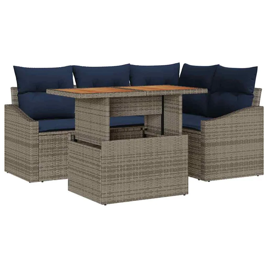 Ensemble de canapé de jardin avec coussin 5 pcs Gris polyrotin - 2