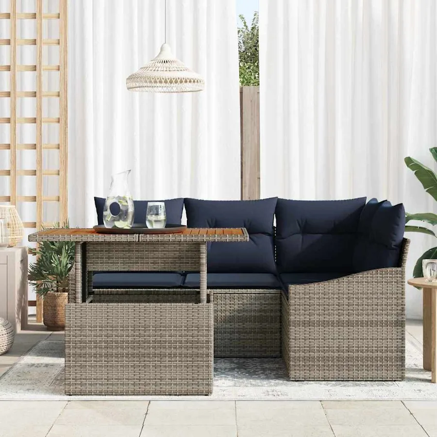 Ensemble de canapé de jardin avec coussin 5 pcs Gris polyrotin - 3