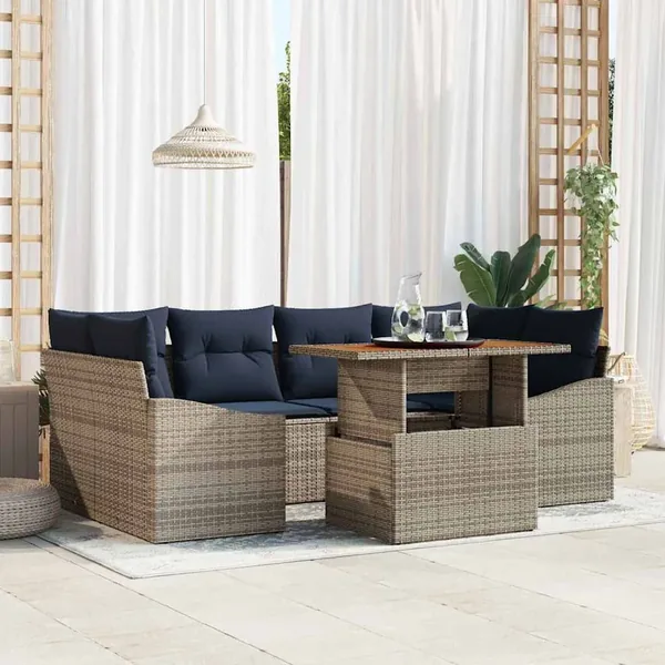Ensemble de canapé de jardin 7 pcs Gris Poly rotin