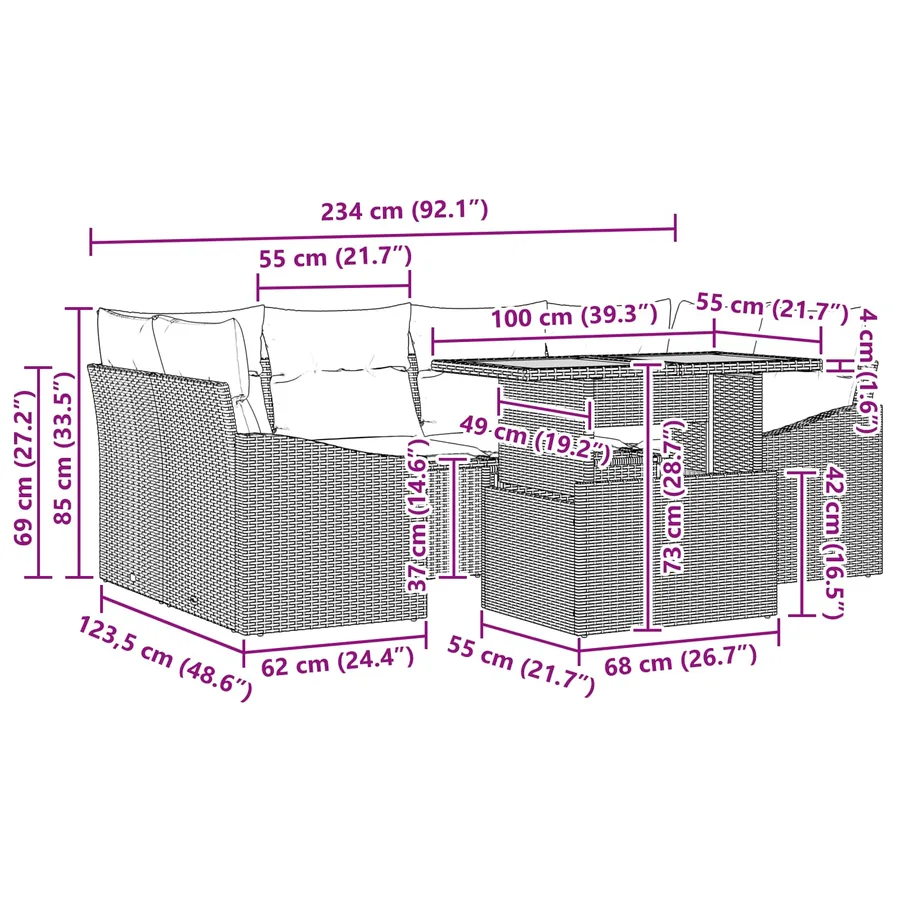 Ensemble de canapé de jardin 7 pcs Gris Poly rotin - 15