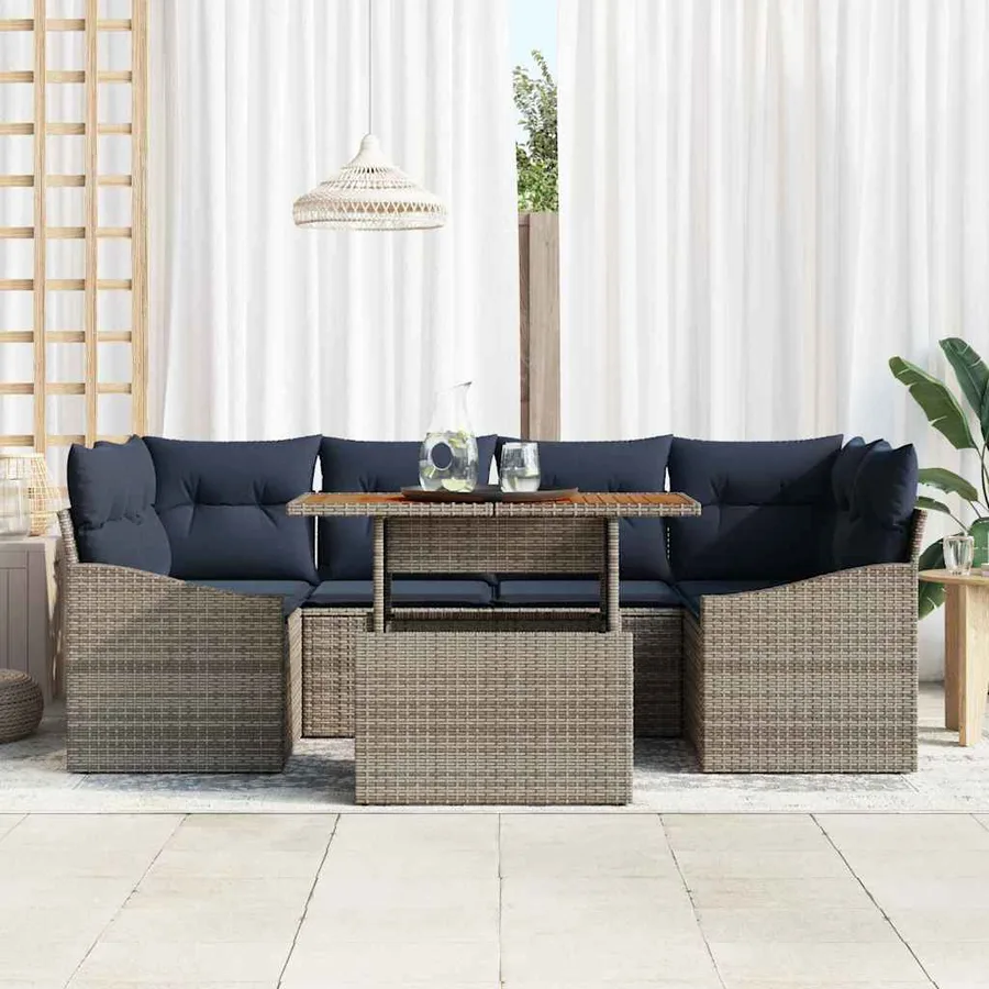 Ensemble de canapé de jardin 7 pcs Gris Poly rotin - 3