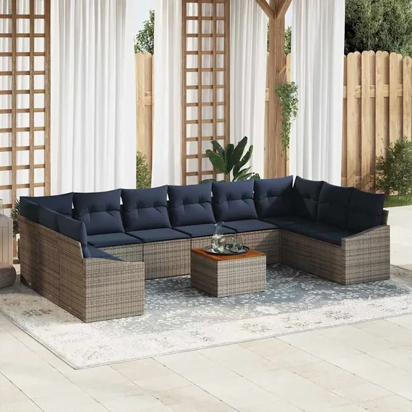 Ensemble de canapé de jardin 11 pcs Gris et bleu marine