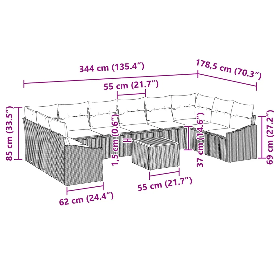 Ensemble de canapé de jardin 11 pcs Gris et bleu marine - 13