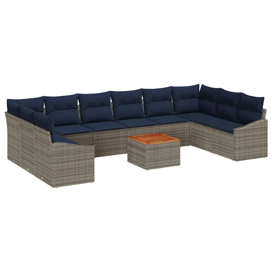 Ensemble de canapé de jardin 11 pcs Gris et bleu marine - 2