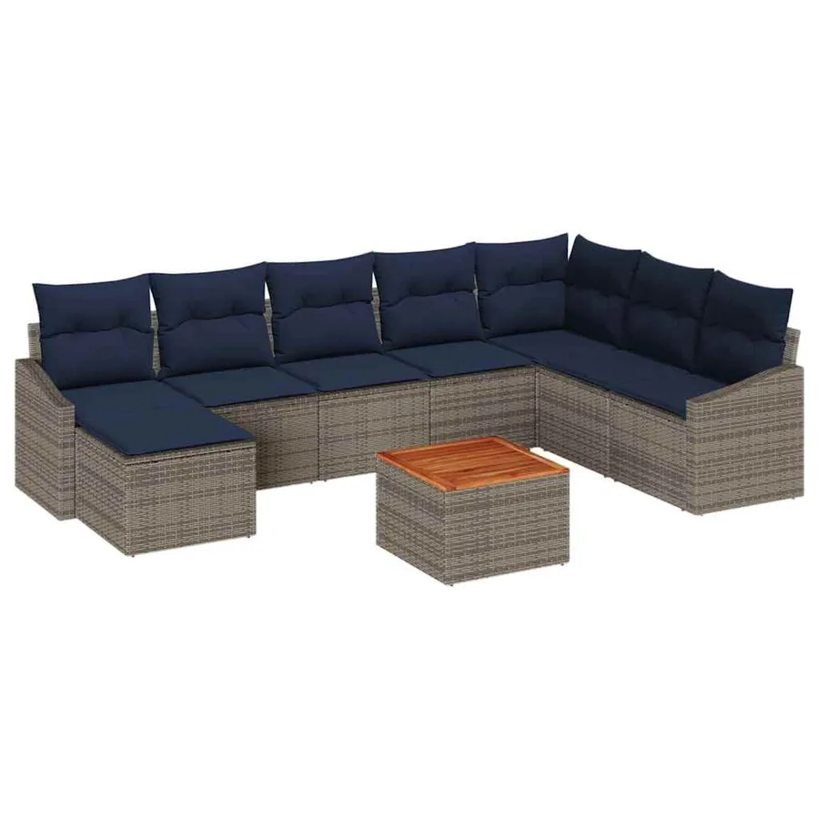 Ensemble de canapé de jardin 9 pcs Gris et bleu marine - 2