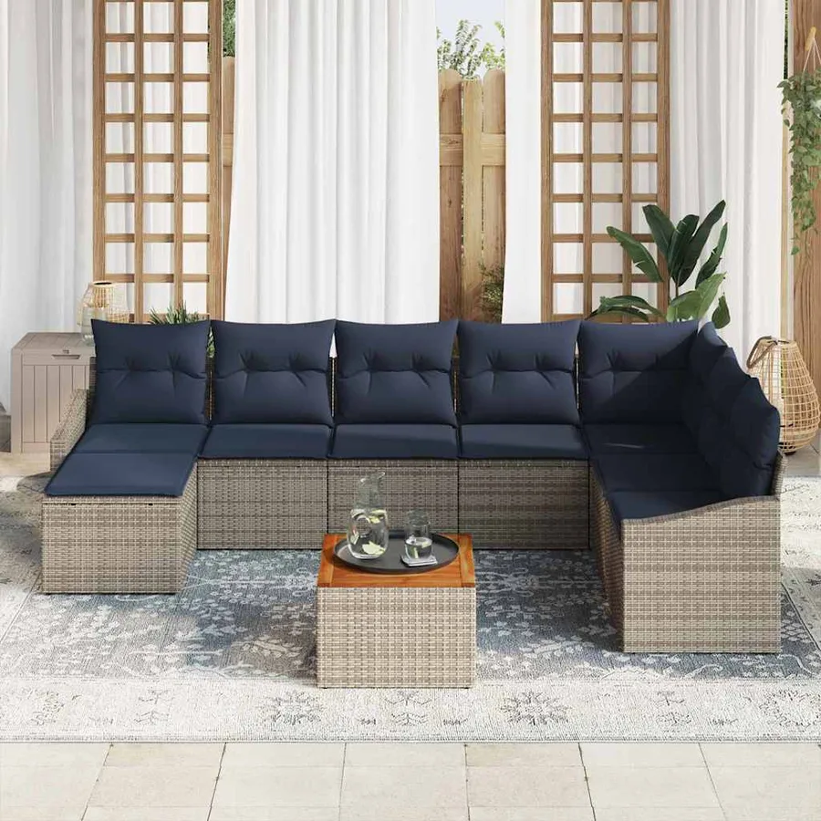 Ensemble de canapé de jardin 9 pcs Gris et bleu marine - 3