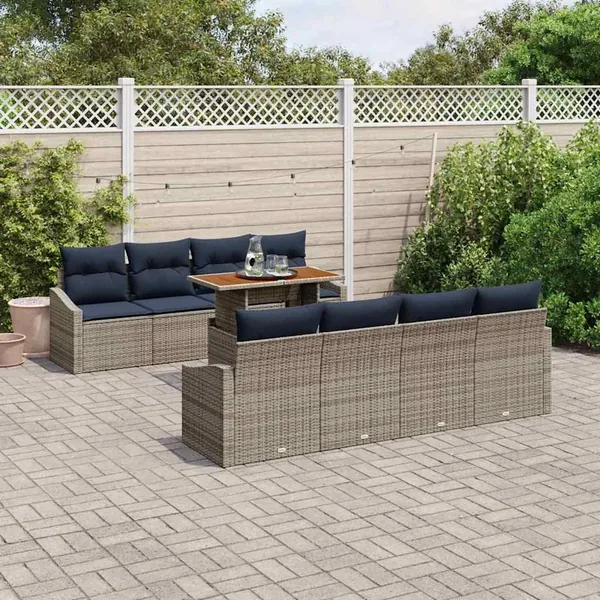 Ensemble de canapé de jardin 9 pcs Gris Poly rotin