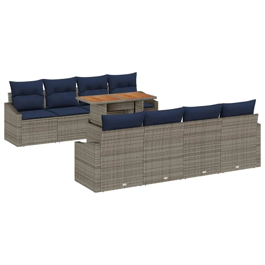Ensemble de canapé de jardin 9 pcs Gris Poly rotin - 2