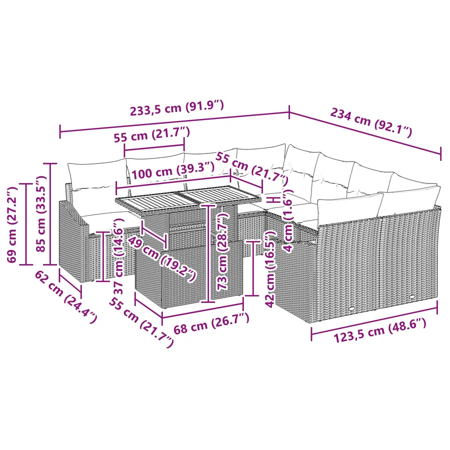 Ensemble de canapé de jardin 9 pcs Gris Poly rotin - 15