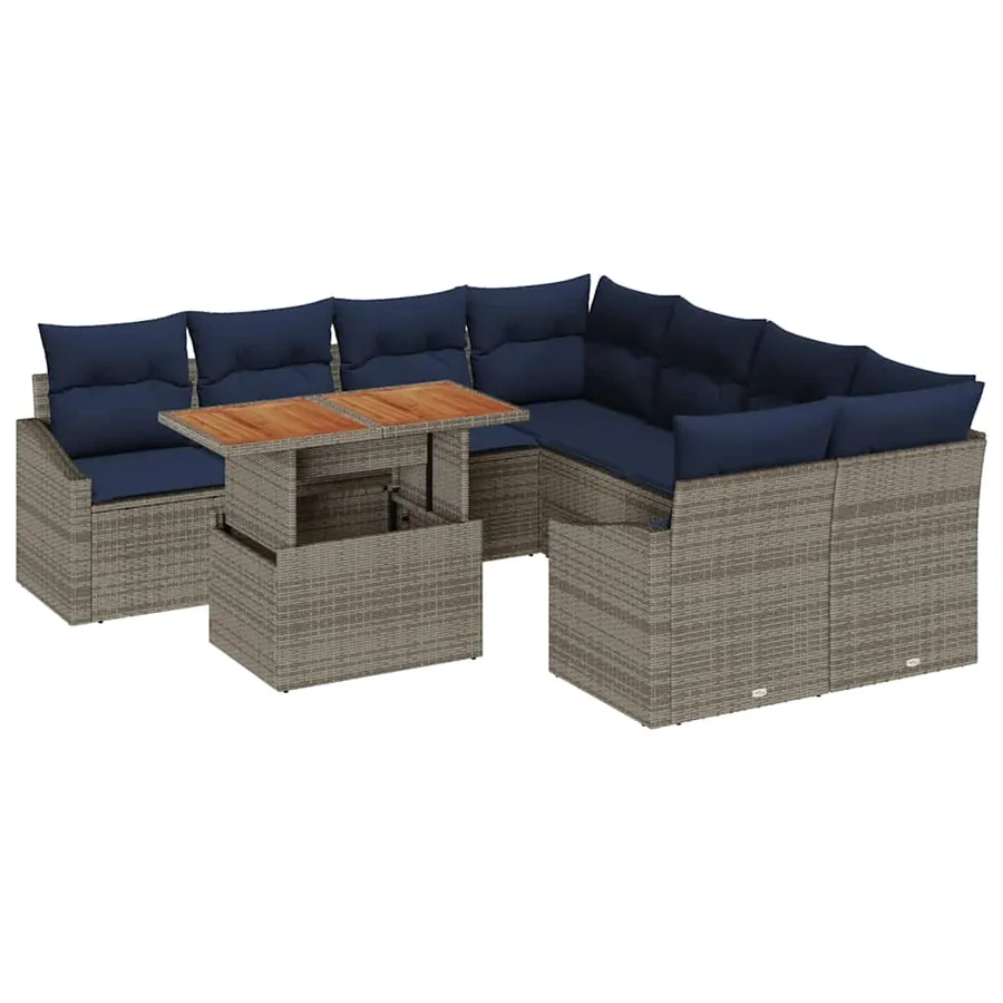 Ensemble de canapé de jardin 9 pcs Gris Poly rotin - 2