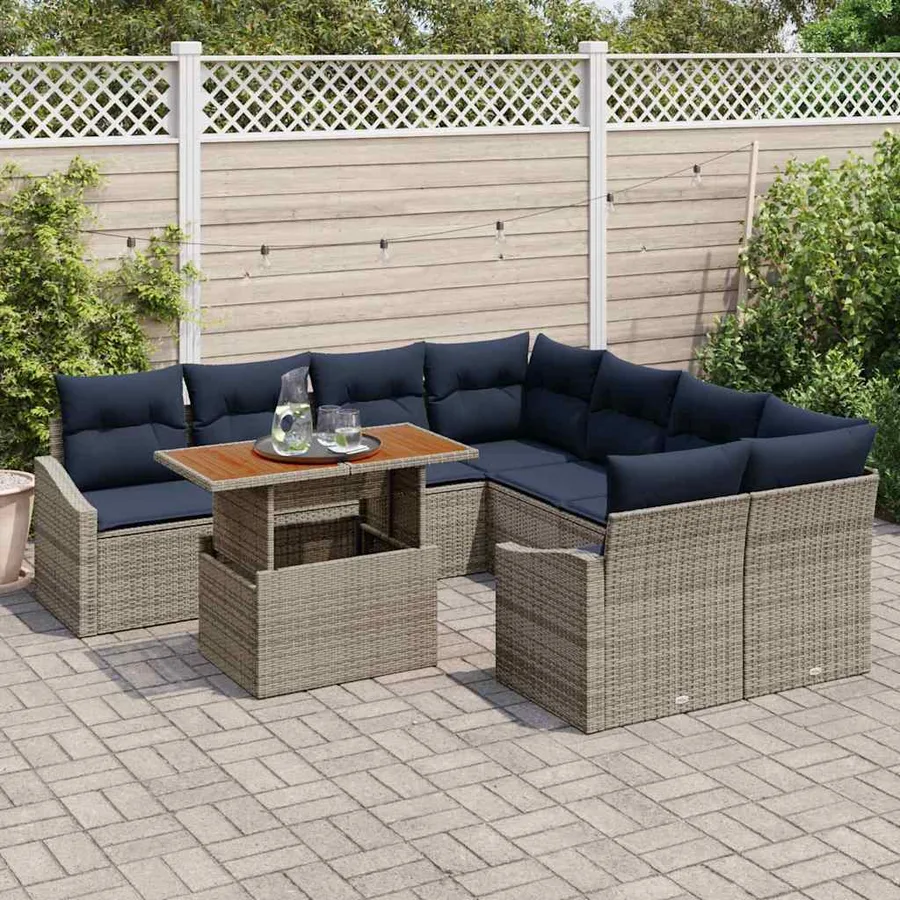 Ensemble de canapé de jardin 9 pcs Gris Poly rotin - 3