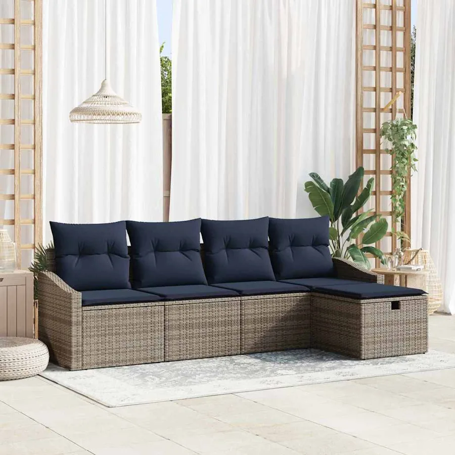 Ensemble de Canapés avec coussin 5 pcs polyrotin
