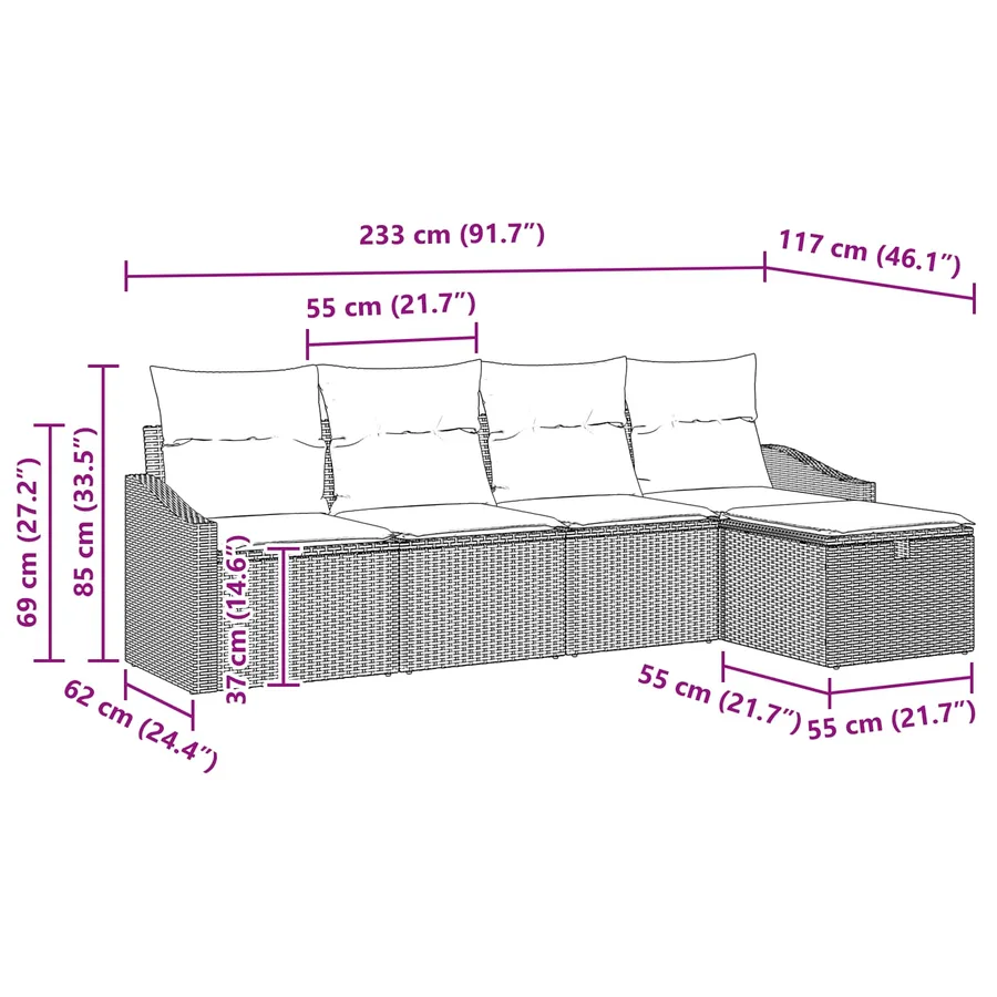 Ensemble de Canapés avec coussin 5 pcs polyrotin - 12