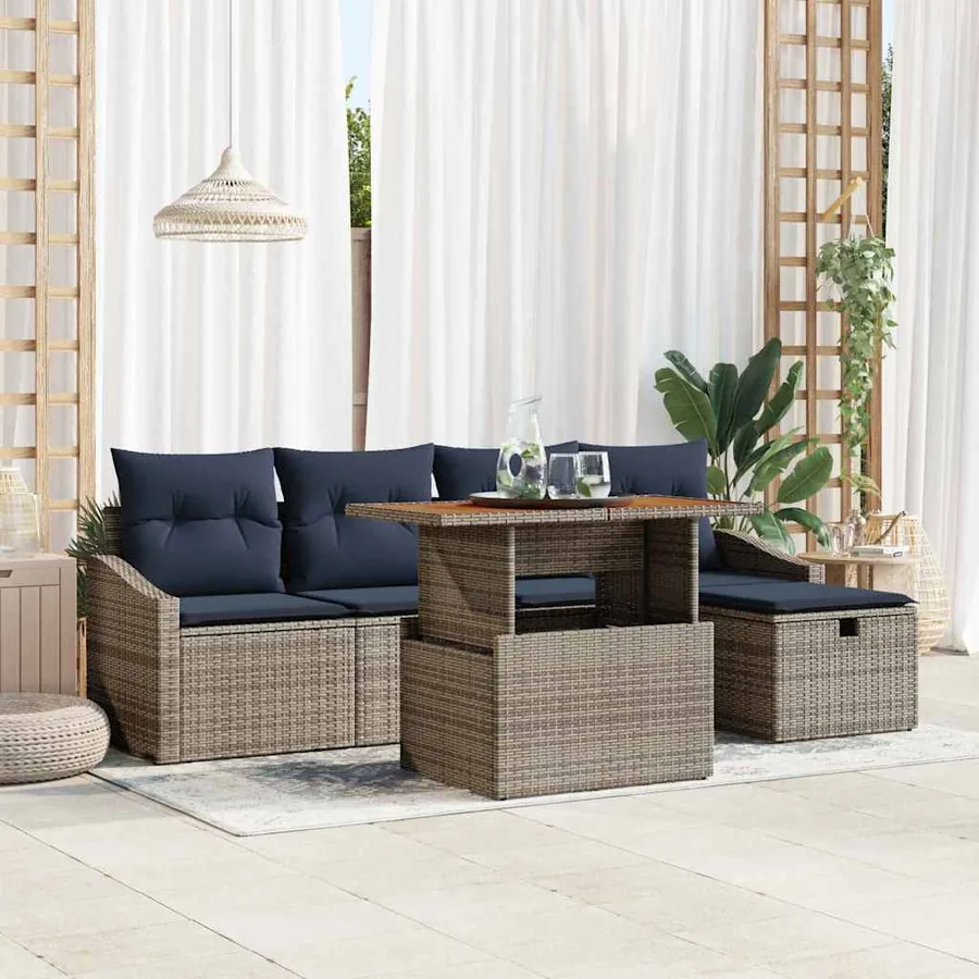 Ensemble de canapé de jardin 6 pcs Gris polyrotin