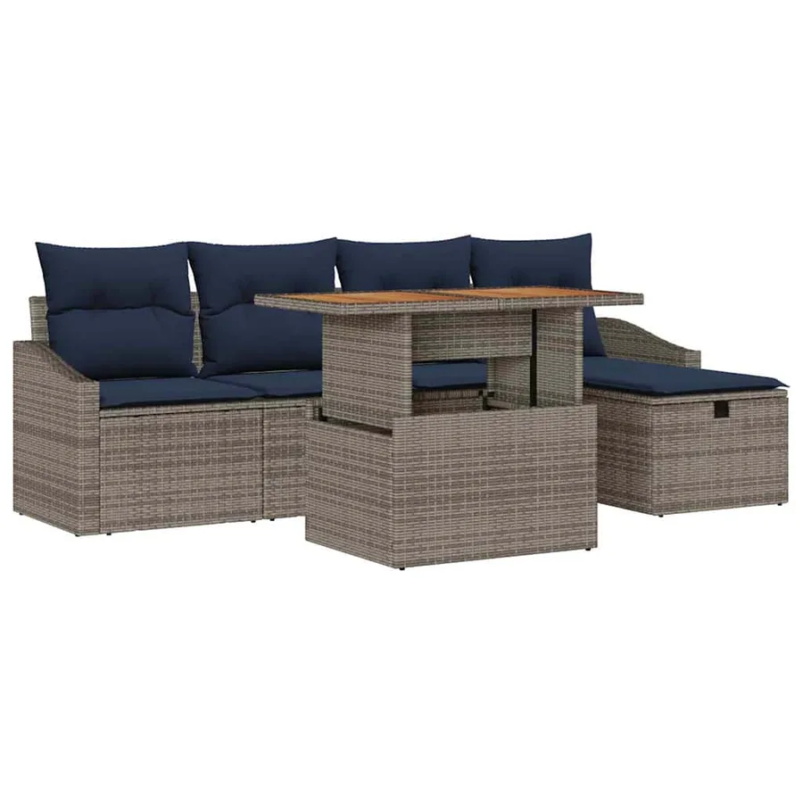 Ensemble de canapé de jardin 6 pcs Gris polyrotin - 2