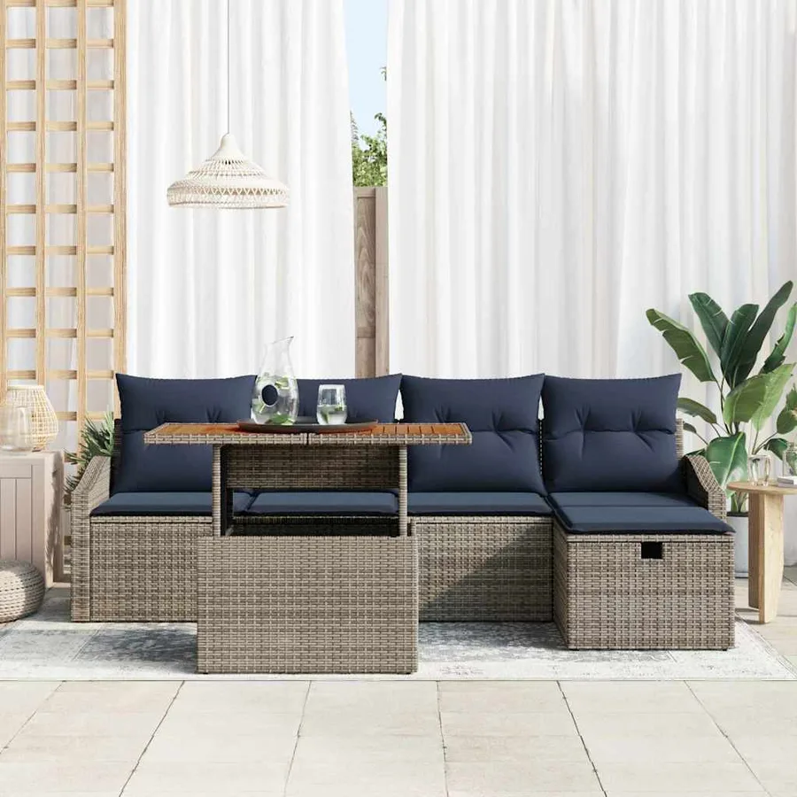 Ensemble de canapé de jardin 6 pcs Gris polyrotin - 3