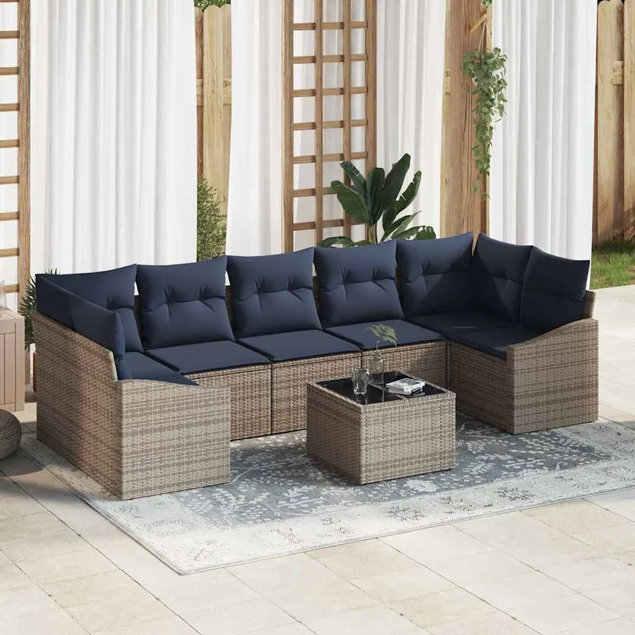 Ensemble de Canapés avec coussin 8 pcs Gris et marine polyrotin